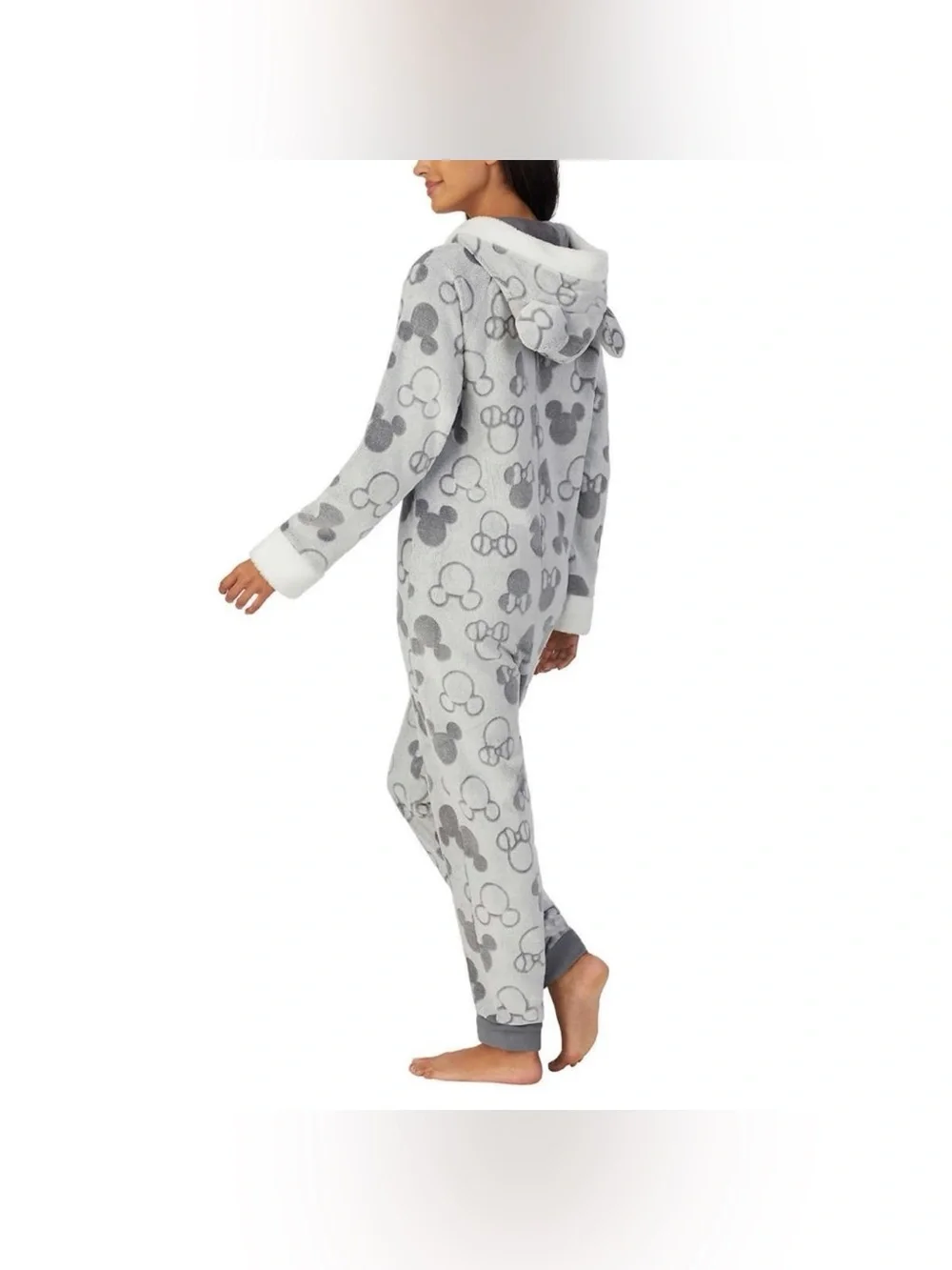 NWT Disney Gray Mickey and Minnie Mouse Fleece Hooded Pajama Onesie size S - Picture 5 of 7